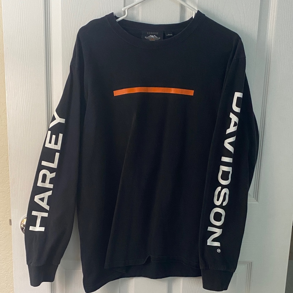 Harley-Davidson Black Crewneck Sweater with Orange Chest Stripe